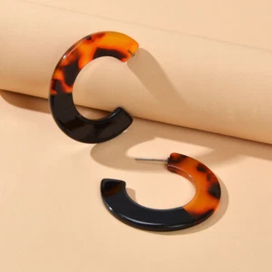 Bohemian Retro Jewellery Amber Color Acrylic Hoop Huggie Pierced Stud Earring - Picture 1 of 5
