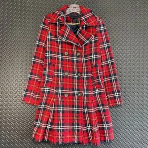 Tommy Hilfiger Red Black Plaid Double Breasted Casual Pea Coat Women's Size 4 - Picture 1 of 6