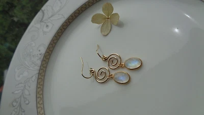 Mondsteinohrringe Gold 14K Gold Filled Goldohrringe Mondstein - Bild 1 von 4