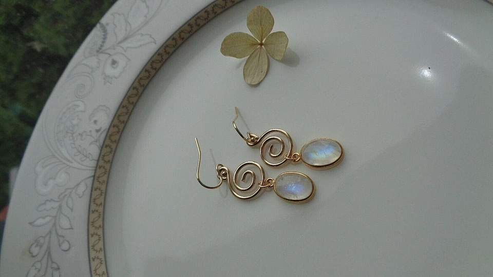 Mondsteinohrringe Gold 14K Gold Filled Goldohrringe Mondstein - Bild 1 von 4