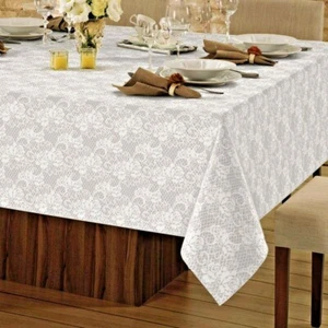 Tovaglia in tessuto stampato bianco sporco 55x86 pollici rettangolare per circa 6 persone - Foto 1 di 4