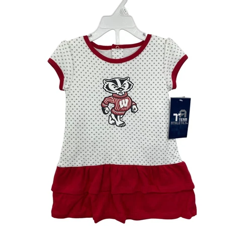 Wisconsin Badgers Team Athletics Baby Girls Dress Red White Short Sleeve 2T New Cover