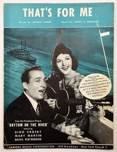 1946 That's For Me Johnny Burke James V Monaco Rhythm on the River ~ Partituras - Imagen 1 de 3