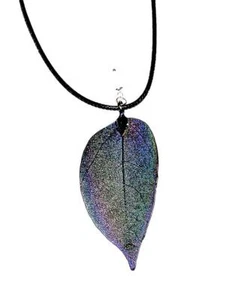 NECKLACE 18" Adj Cord Beautiful Colors One Of A Kind Metalized Genuine Leaf N81 - Picture 1 of 1