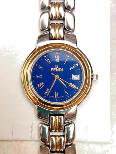 OROLOGIO FENDI VINTAGE UNISEX 980G OROLOGI QUADRANTE BLU 33 MM TONDO 6 25'' SWISS MADE