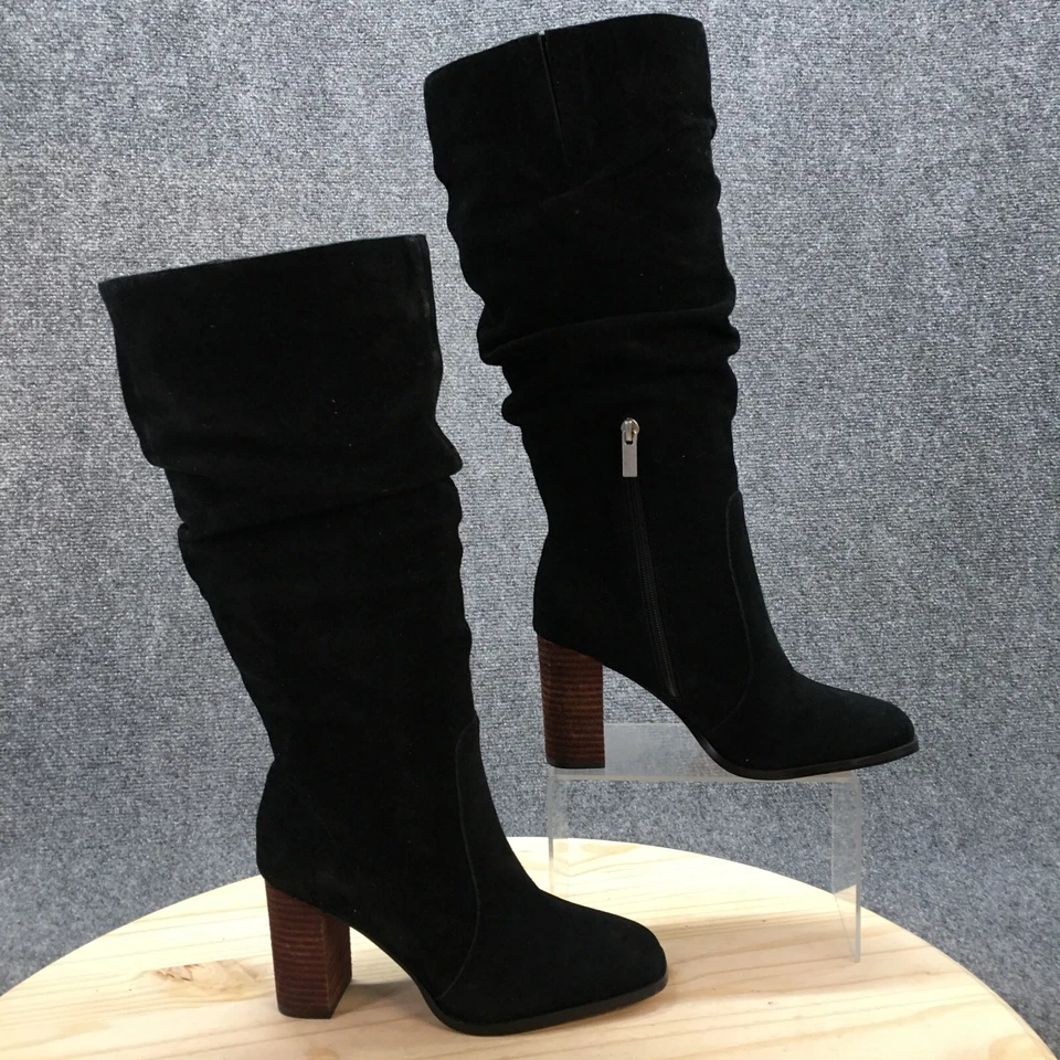 Espléndidas botas para mujer 6,5 M de alto hasta la rodilla holgadas tacones de equitación gamuza negra Foto 1 de 4