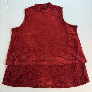 DG2 by Diane Gilman Damen Burnout Velvet Mock Neck Easy Tank Cranberry Gr. M - Bild 1 von 8