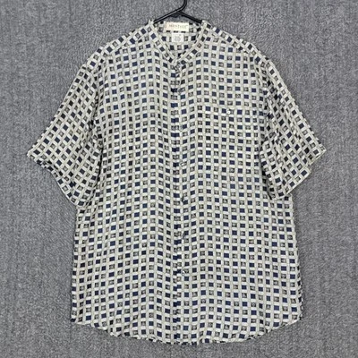 Montage Pour Homme Shirt Mens XL Blue Tan Geometric 100% Silk Short Sleeve - Image 1 of 4