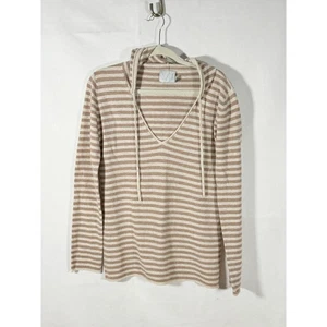 Sudadera con capucha tejida a rayas Michael Stars para mujer cuello en V manga larga talla 2 minimalista - Imagen 1 de 5
