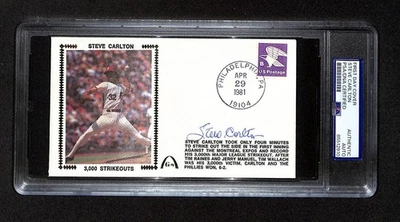 Steve Carlton Signed 1981 Gateway FDC Cachet 3000 Strikeouts PSA Auto Slab - Image 1 of 2