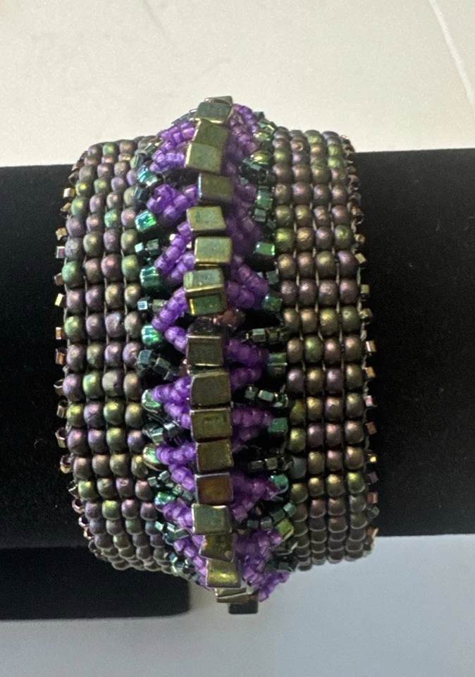 Beautiful Turquoise And Purple Beaded Bracelet With Snap Closure - Image 1 of 2