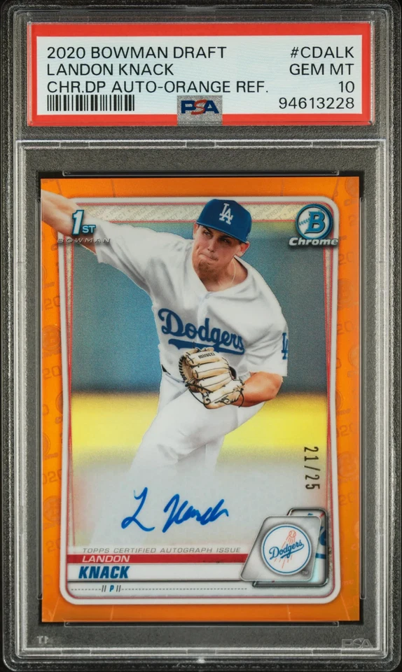Landon Knack 2020 Bowman Chrome 1st Auto Orange Refractor /25 PSA 10 Dodgers - Image 1 of 2