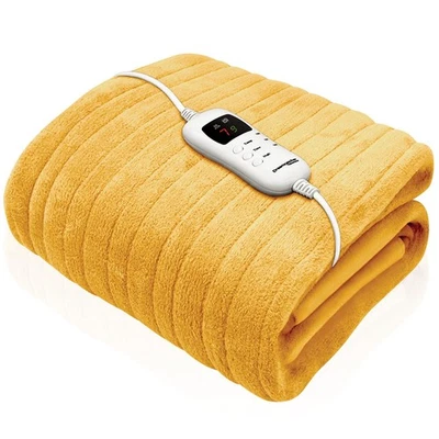 Electric Blanket Heated Throw Over Gold Ochre Yellow Fleece 160cm x 120cm - Image 1 of 4