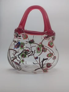 Vintage Red Art Glass Purse Vase Millefiori Murano Style Hand Blown & Painted - Picture 1 of 4