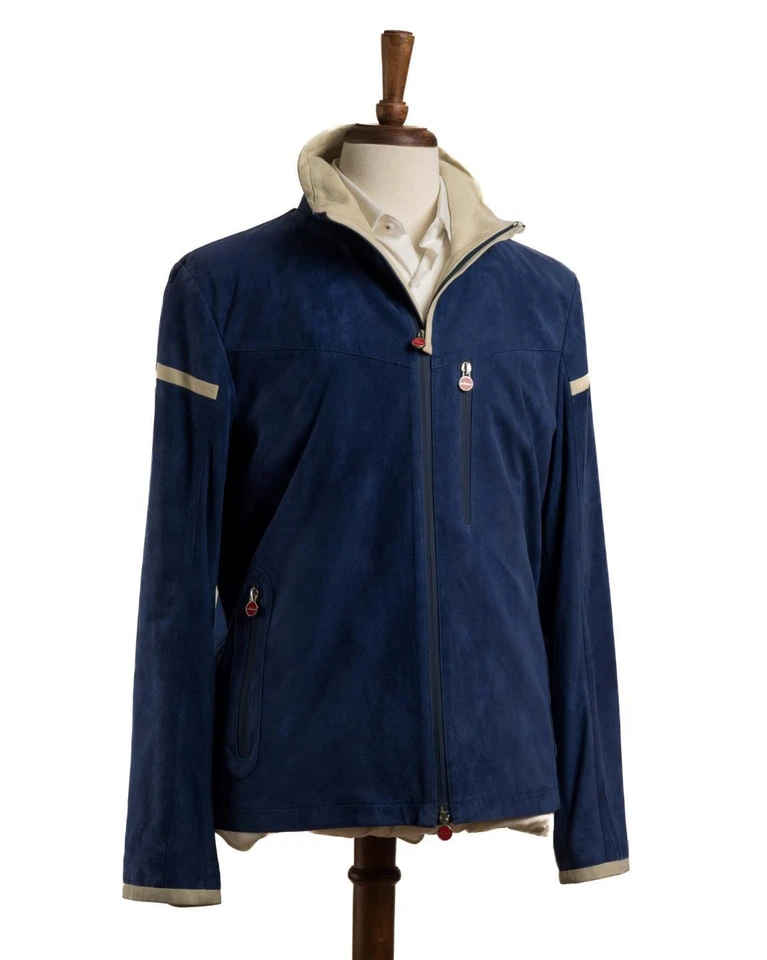 Kiton Napoli $12,720 NWT Blue Lambskin Suede Blouson Jacket (50 IT) M - Image 1 of 4