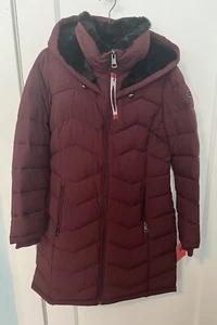 Andrew Marc Women Oxblood Red Hooded Jacket Quilted Puffer Jacket Coat Medium - Picture 1 of 7