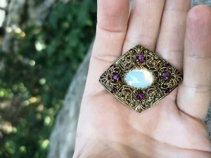 Antike Art Deco Opal Stein Brosche - Bild 1 von 5