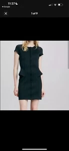 Theory Tenna Black Dress Peplum Neoprene Zip Front Cap Sleeve Sheath Mini 4 - Picture 1 of 6