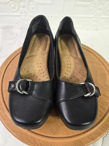SERRA Black Faux Leather Slip-On Ballet Flats Buckle Accent Women's Size 8 - Picture 1 of 11