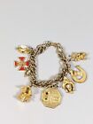 Vintage OBCO Gold Tone Equestrian Dog Stop Sign Wishing Well Telephone Bracelet