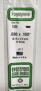 .030" x .100" x 14" --  10 Styrene Strips Evergreen Scale Models Plastic 135 - Picture 1 of 2