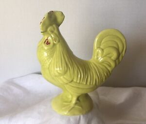 Vtg Ceramic Yellow Chicken/Rooster Planter/Candy Cont Figurine Farmhouse 40-60s