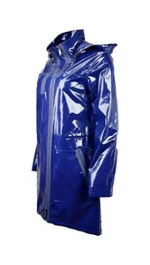 Women's Blue PVC Vinyl Trench Jacket Hoodie Coat Raincoat Waterproof All sizes - Picture 1 of 4