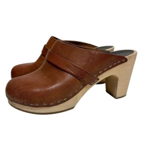 Swedish Hasbeens Women's 38 / US 7.5 Slip In Classic Clog in Brown Leather - Picture 1 of 8