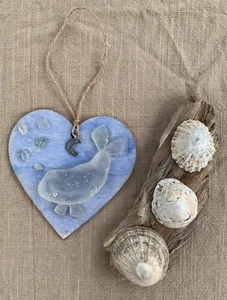 Scottish sea glass/sea china/shell heart artworks, hanging, handmade - Picture 1 of 7