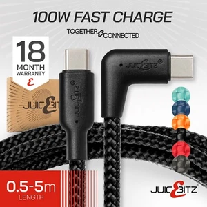 Angled Braided 100W USB Type C Fast Charger Cable Lead for Apple Samsung Sony LG - Picture 1 of 150