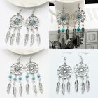 Gorgeous Turquoise Net Hollow Round Dangle Drop Earrings Hook Women Jewelry Gift