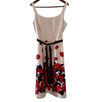 Vestido Studio I Blanco Ajuste y Acampanado Sin Mangas con Estampado Floral Rojo y Negro Talla 14 Foto 1 de 4