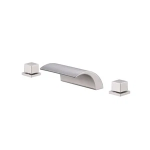 Waterfall Tub Faucet, 2 Handle Roman Tub Faucet, Brushed Nickel Deck Mount Ba... - Picture 1 of 9