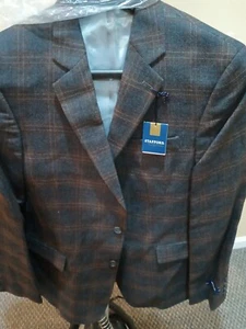 Mens Merino Wool Grey Windowpane Stafford Sport Coat 44L - Picture 1 of 5