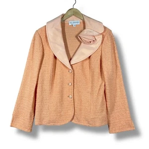 St. John Collection Knit Blazer Peach Floral Collar Old Money Luxury Womens 14 - Picture 1 of 8