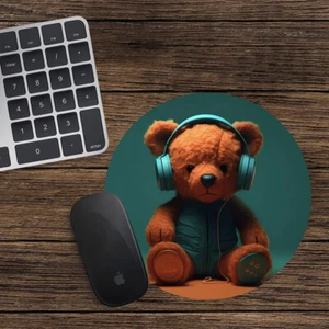 Teddy Bear Round Mouse Mat Pad Funny Computer PC Laptop Gaming DJ Headphones - Picture 1 of 1