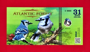 ULTRA-RARE 31 AVES DOLLARS 2017 ATLANTIC FOREST BLUE JAY BIRD SPECIMEN UNC NOTE - Picture 1 of 2