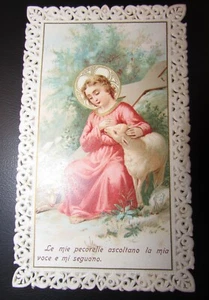 Santino merlettato primi 900 Lemie pecorelle ascoltano la mia voce Gesù bambino - Imagen 1 de 2