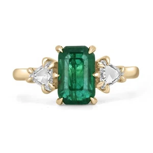 3.05tcw Three Stone Emerald & Trillion Diamond Vintage Styled Ring 18K - Picture 1 of 10