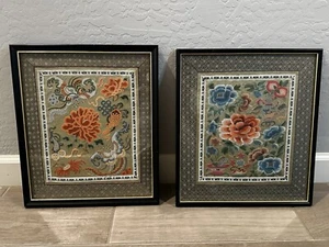 Pair of Vintage Chinese Silk Embroidered Framed Panels - Picture 1 of 20