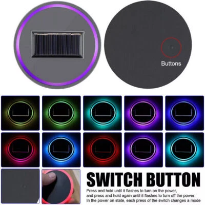 2x LED Solar Cup Pad Lights RGB 7Color Car Insert Coaster Interior Accessories - Image 1 of 4