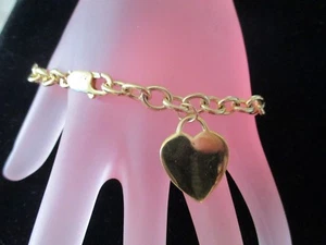 BRACELET 8" LINK ADJUSTABLE & ENGRAVEABLE HEART 925 STERLING SILVER GOLD PLATED - Imagen 1 de 4