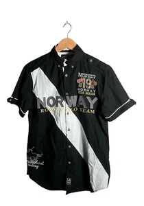 Camicia Geographical Norway uomo taglia M nera con bottoni manica corta Spellout - Foto 1 di 17