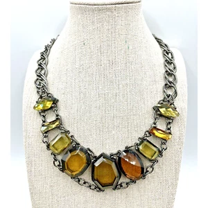 Chico'S Bib Choker Collar Style Necklace Faceted Stones Gun Metal Gray 16" - Picture 1 of 6