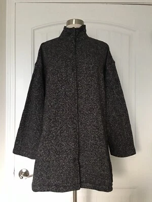 CHAQUETA NUEVA EILEEN FISHER TEJIDA NEGRA BLANCA ALGODÓN ORGÁNICO CUELLO ALTO TALLA S Foto 1 de 4