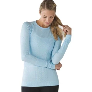 Lululemon Rest Less Langarm Pullover Oberteil Gr. 4 Damen hellblau nahtlos - Bild 1 von 9