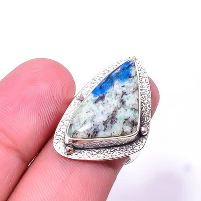 K2 Blue Azurite - Pakistan Designer Handmade 925 Sterling Silver Ring s.6 Sku32 - Image 1 of 4