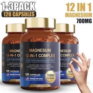 1-3er Pack Magnesium Komplex 700mg 12 in 1 Magnesium Nahrungsergänzung mit 120 Stück - Bild 1 von 12