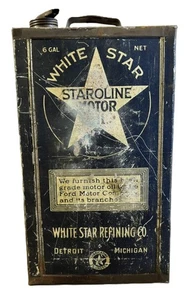 Antique WHITE STAR REFINING STAROLINE Detroit Michigan 6 Gallon Motor Oil Can EX - Picture 1 of 19