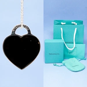 Tiffany & Co. Necklace Silver Plated Black Heart Tag Pendant & Gift Box - 47cm - Picture 1 of 14